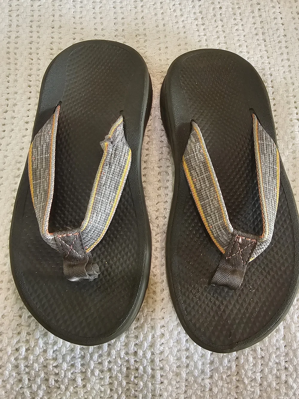 Chaco Kids Black Flip-Flops with Gray Straps and Yellow Accent